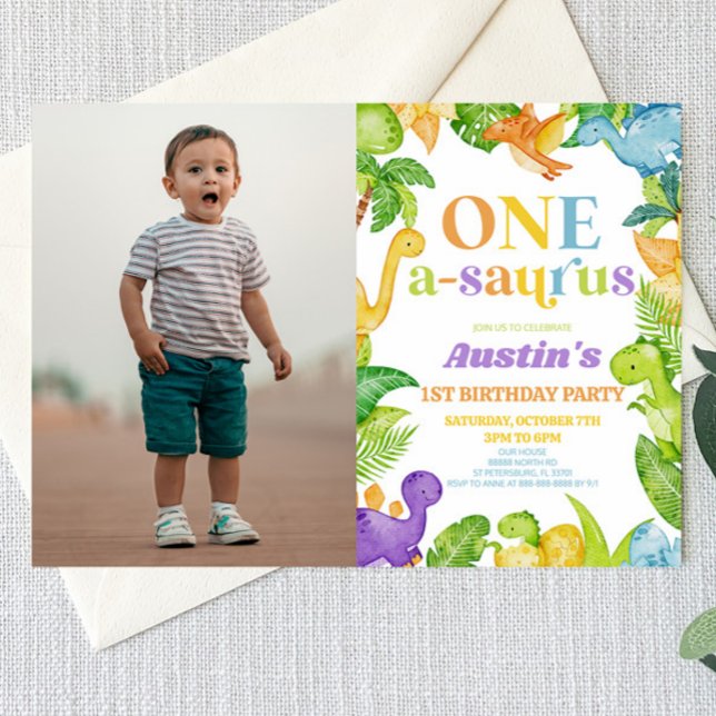 Invitación One A-Saurus Dinosaur Primera Fiesta de Cumpleaños (Subido por el creador)