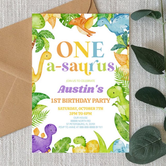 Invitación One A-Saurus Dinosaur Primera Fiesta de Cumpleaños (Subido por el creador)