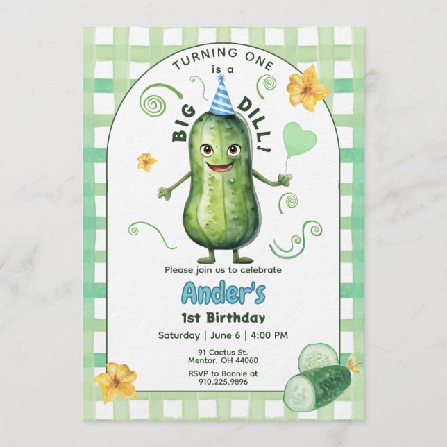 Invitación One Big Dill Pickle First Birthday Blue Invitation (Anverso)