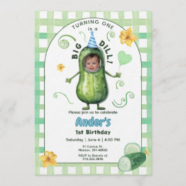 Invitación One Big Dill Pickle First Birthday Blue Photo