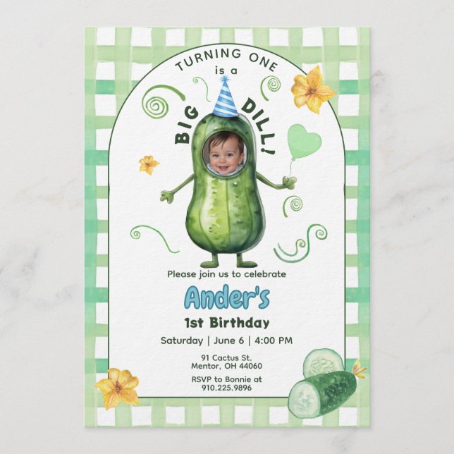 Invitación One Big Dill Pickle First Birthday Blue Photo (Anverso)
