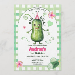 Invitación One Big Dill Pickle First Birthday Pink