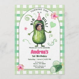 Invitación One Big Dill Pickle First Birthday Pink Photo