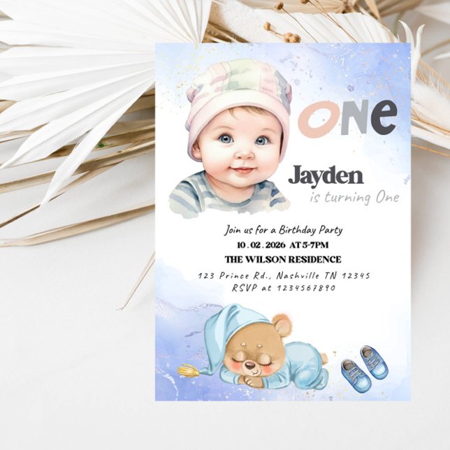 Invitación ONE Boy 1st Birthday Party-Minimal First Birthday  (Subido por el creador)