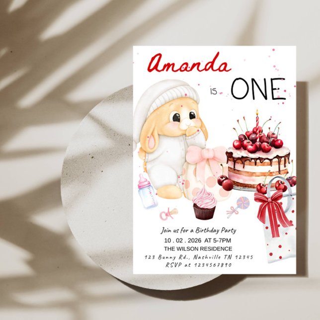 Invitación ONE Bunny First Birthday - Baby Girl 1st Birthday (Subido por el creador)