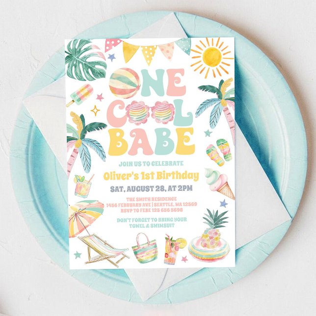 Invitación One Cool Babe Beach Party Summer 1st Birthday  (Subido por el creador)