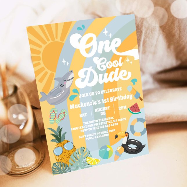 Invitación One Cool Dude Summer Party 1st Birthday Invitation (Subido por el creador)