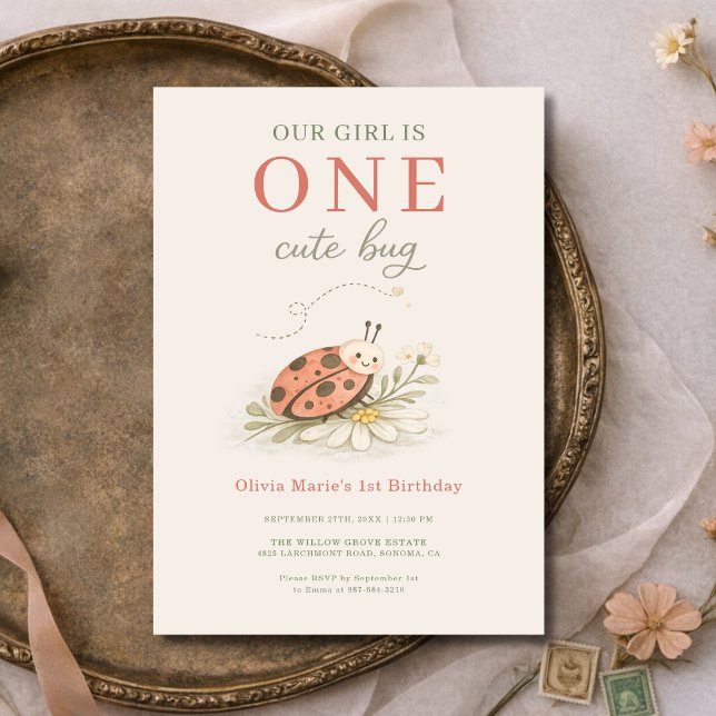 Invitación One Cute Bug 1st Girl's Birthday Party (Subido por el creador)
