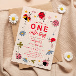 Invitación ONE Cute Bug Ladybug Primer Fiesta de cumpleaños<br><div class="desc">Carta de invitación a la fiesta de primer cumpleaños del chica Cute con ilustracion de ladybugs con flores silvestres. El texto dice "nuestro chica es UN bicho lindo".</div>
