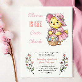 Invitación One Cute Chick Easter Themed 1st Birthday Party