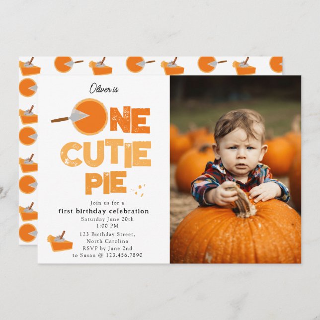 Invitación One Cutie Pie Invite 1st First Birthday Cute Photo (Anverso / Reverso)