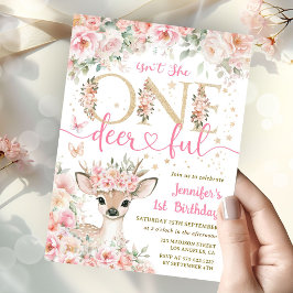 Invitación One-Deer-Ful 1st Birthday Girl Pink Invitation