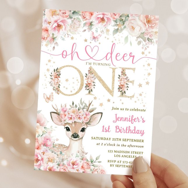 Invitación One-Deer-Ful Birthday Girl Pink Gold Invitation (Subido por el creador)