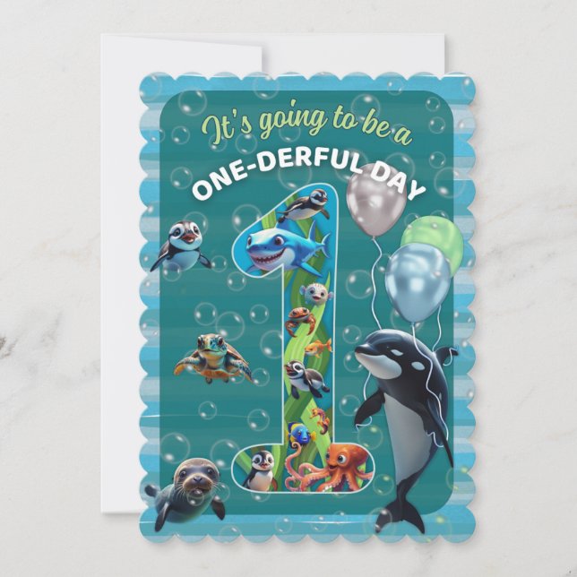 Invitación One-derful Day Flat Scalloped Birthday Invitation (Anverso)