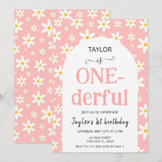 Invitación ONE-derful Pink Daisy 1st Birthday