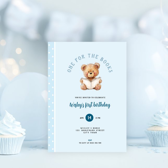 Invitación One for the Book 1st Birthday Invitation for Boys (One for the book 1st birthday invitation)