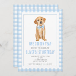Invitación One Golden Year Puppy preppy plaid birthday