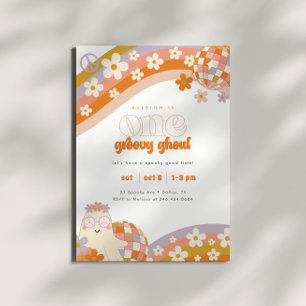 Invitación One Groovy Ghoul   Chicas Retro Spooky Primer Cump