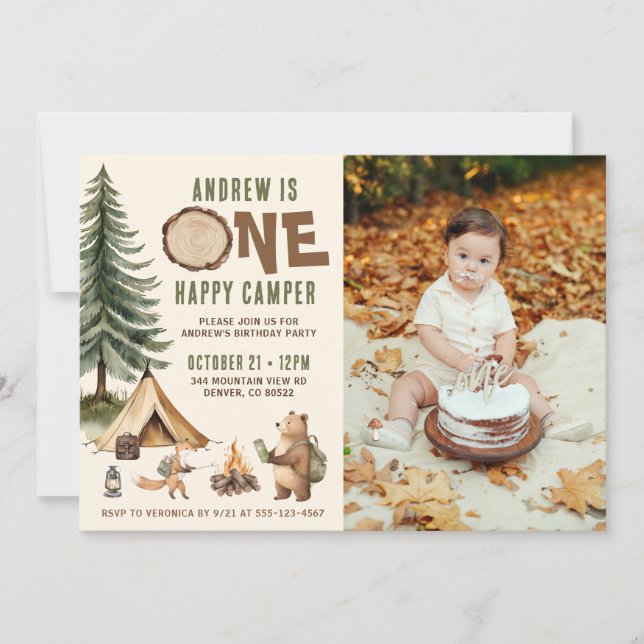 Invitación One Happy Camper 1st Birthday Invitation Photo (Anverso)