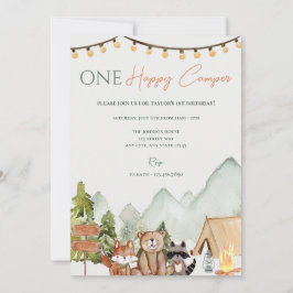 Invitación One Happy Camper 1st Birthday Party Invitation