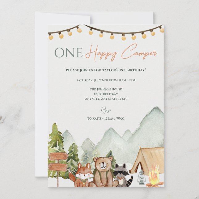 Invitación One Happy Camper 1st Birthday Party Invitation (Anverso)