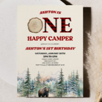 ONE Happy Camper Bear Red Primer Fiesta de Cumplea