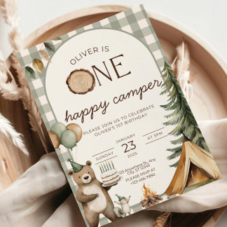 Invitación One Happy Camper Birthday Invitation Camping 1st