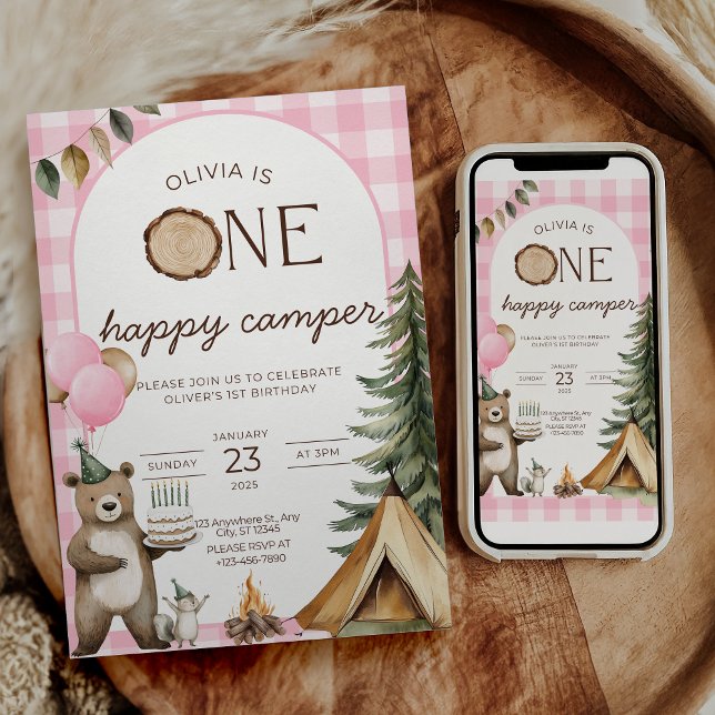 Invitación One Happy Camper Birthday Invitation Camping 1st  (Subido por el creador)