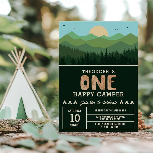 Invitación One Happy Camper Birthday Woodland Boy 1st (Subido por el creador)