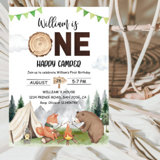 Invitación One Happy Camper Boy 1st Birthday Party