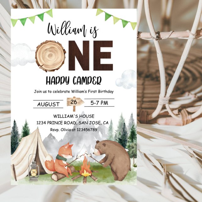 Invitación One Happy Camper Boy 1st Birthday Party (Subido por el creador)