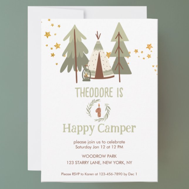 Invitación One Happy Camper Cute Woodland (Subido por el creador)
