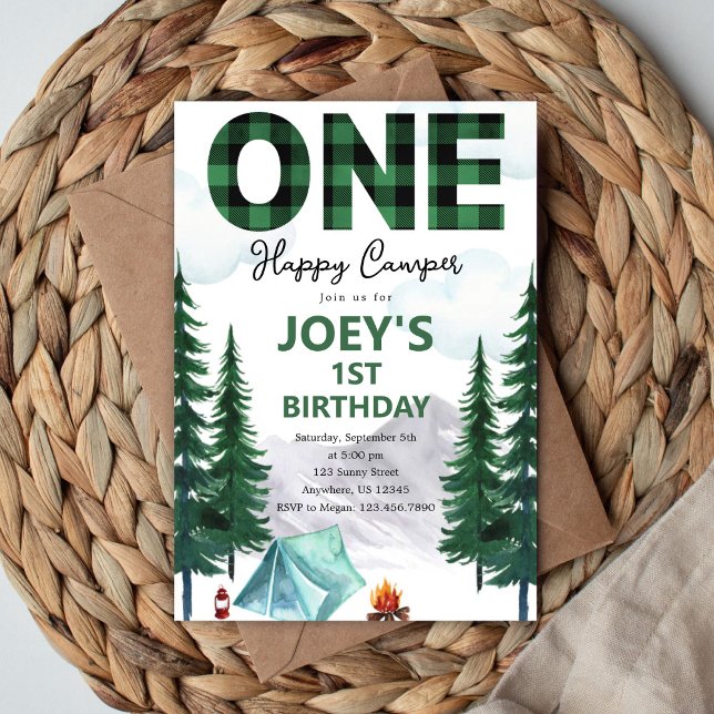 Invitación One Happy Camper First Birthday Invitation (Subido por el creador)