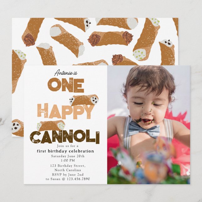 Invitación One Happy Cannoli Invite 1st  First Birthday Photo (Anverso / Reverso)