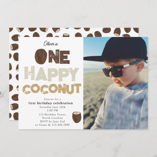 Invitación One Happy Coconut 1st Summer Birthday Photo (Anverso / Reverso)
