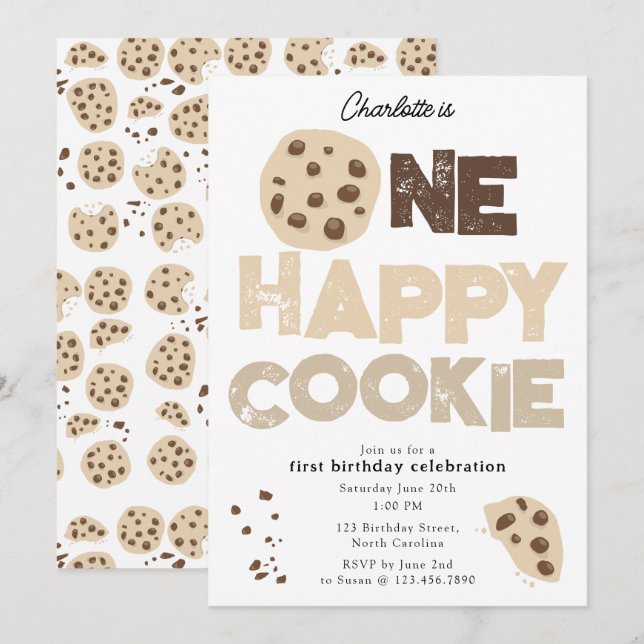 Invitación One Happy Cookie Invite 1st  First Birthday Cute (Anverso / Reverso)