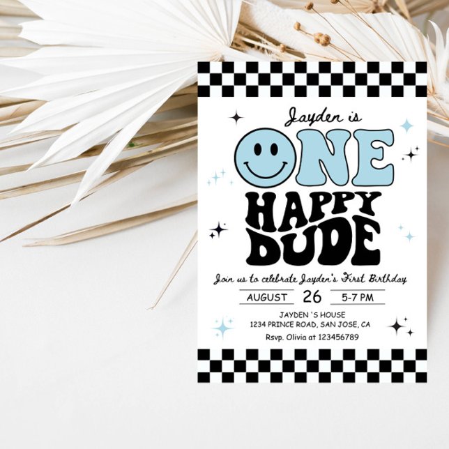 Invitación One Happy Dude Boy First Birthday Party (Subido por el creador)