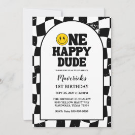 Invitación One Happy Dude Boy's Retro 1st Birthday 