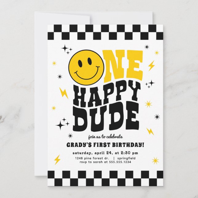 Invitación One Happy Dude First Birthday Invitation Boy (Anverso)