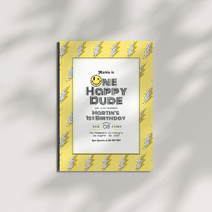 Invitación One Happy Dude Retro Fiesta de cumpleaños