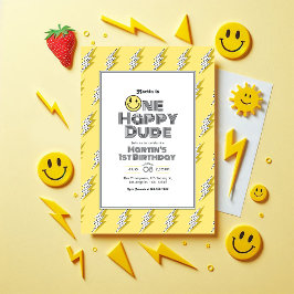 Invitación One Happy Dude Retro Fiesta de cumpleaños