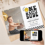 Invitación One Happy Dude Smile Face 1er cumpleaños<br><div class="desc">Un chico feliz sonríe Cara Chico 1er cumpleaños invitaciones</div>