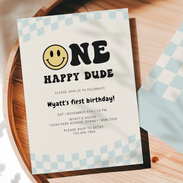 Invitación One Happy Dude Smiley 1st Birthday (Subido por el creador)