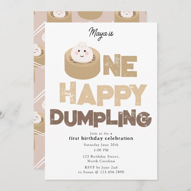 Invitación One Happy Dumpling Invite 1st  First Birthday Cute (Anverso / Reverso)