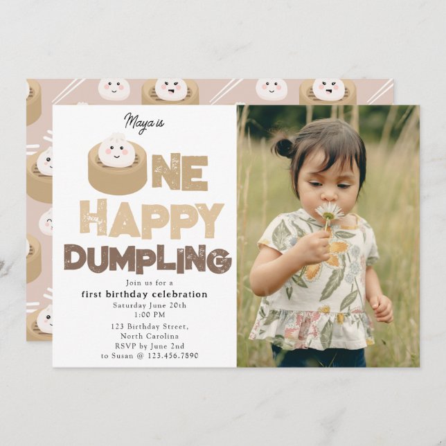 Invitación One Happy Dumpling Invite 1st First Birthday Photo (Anverso / Reverso)