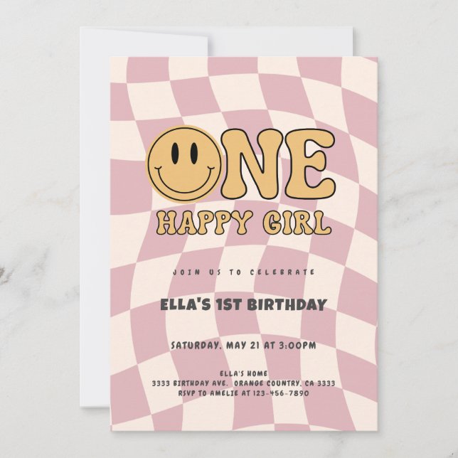 INVITACIÓN ONE HAPPY GIRL BIRTHDAY INVITATION  (Anverso)