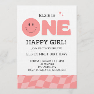 Invitación One Happy Girl First Birthday Invitation