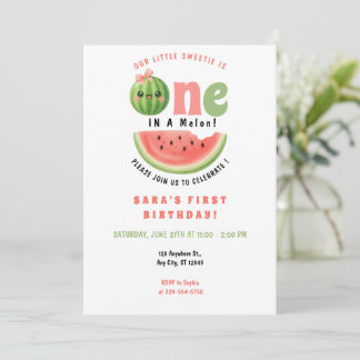 Invitación One in a Melon 1st Birthday Summer Girl Invitation