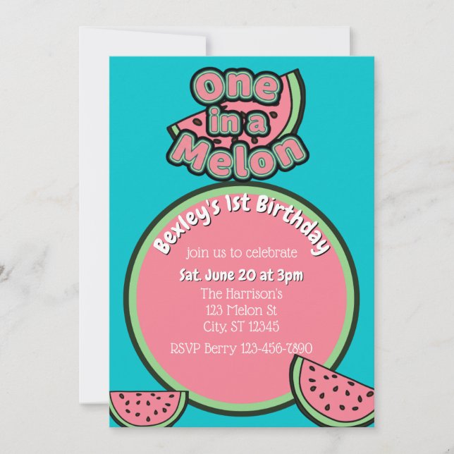 Invitación One in a Melon, 1st Bright Watermelon Birthday (Anverso)
