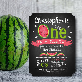 Invitación One In A Melon Chalkboard Primer cumpleaños